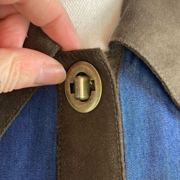 Soft Surroundings long dark chambray w/ faux suede trim lock closures oversized - Picture 4 of 10